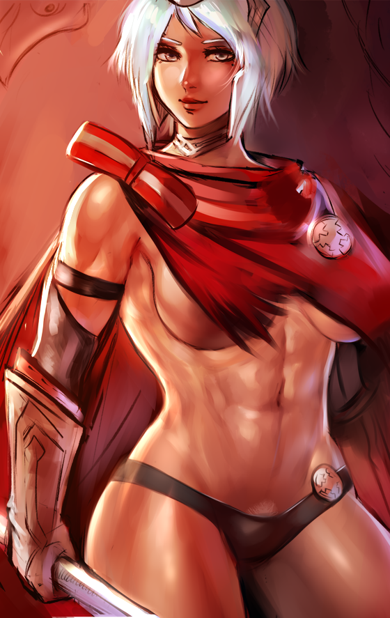 1girls abs arslood axe battle_axe beauty_mark breasts cape casual_nudity colored_pubic_hair dagr_(fire_emblem) female fire_emblem fire_emblem_heroes gauntlets headpiece large_breasts light_blue_hair mrkg_(arsfatuus) muscular muscular_female naked_cape navel nintendo nude nude_female pubic_hair red_cape silver_eyes smile underboob weapon