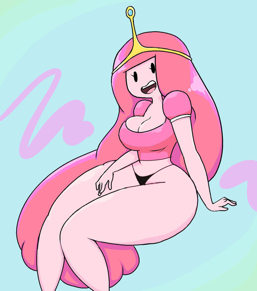 1girls, abstract background, adventure time, alternate costume, bare legs, bare thighs, black panties, black thong, breasts, cartoon network, crown, curvy, dot eyes, edit, female, female only, legs, light blue background, long hair, long pink hair, medium breasts, no pants, no skirt, panties, pink body, pink hair, pink skin, pink topwear, princess bubblegum, simple background, sitting, smile, solo, string panties, thattechnique, thick thighs, thighs, thin waist, thong, wide hips