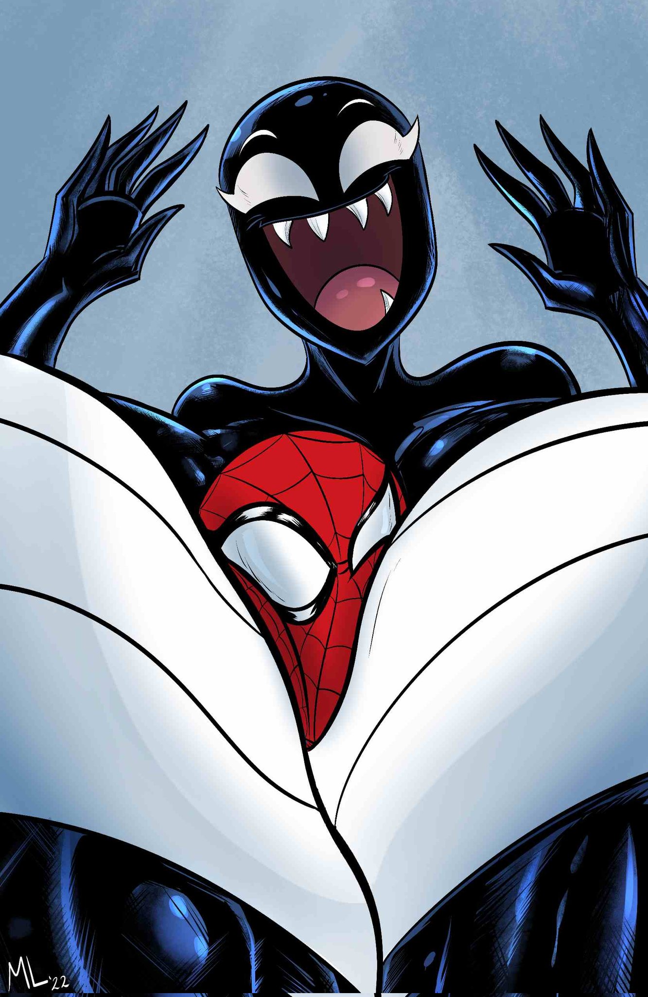 1boy, 1girls, alien, alien girl, ameizing lewds, apple butt, artist name, ass, between breasts, big ass, big breasts, black body, black skin, black-skinned female, breasts, cheeks, couple, couple (romantic), cute, cute face, female, femdom, gigantic ass, height difference, hi res, hips, hourglass figure, huge ass, huge breasts, human, humanoid, hyper, hyper ass, hyper breasts, large breasts, legs, male, male/female, marvel, marvel comics, massive breasts, motion lines, peter parker, rule 63, sharp teeth, she-venom, she-venom (ameizing lewds), signature, size difference, smooth skin, spider-man, spider-man (series), straight, superhero, superheroine, symbiote, symbol, teeth, text, thick, thick ass, thick legs, thick thighs, upper body, venom, venom (marvel), villain, watermark, white eyes, wholesome, wide hips