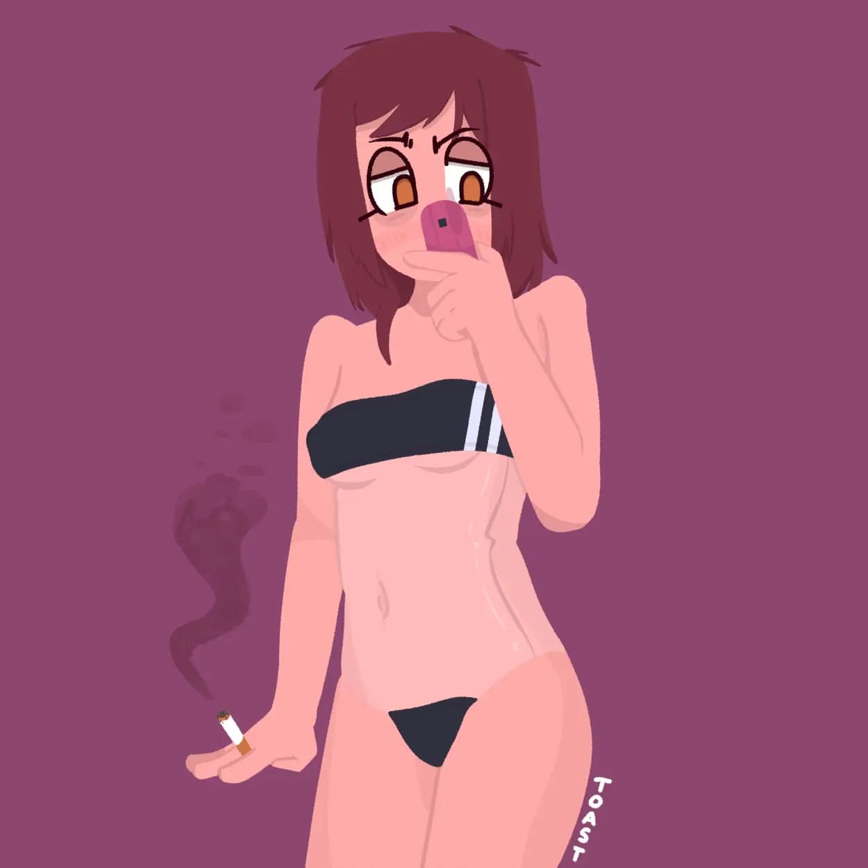 cigarette flcl gris_swimsuit holding_cigarette mamimi_samejima one-piece_swimsuit swimsuit swimwear toast2toasty