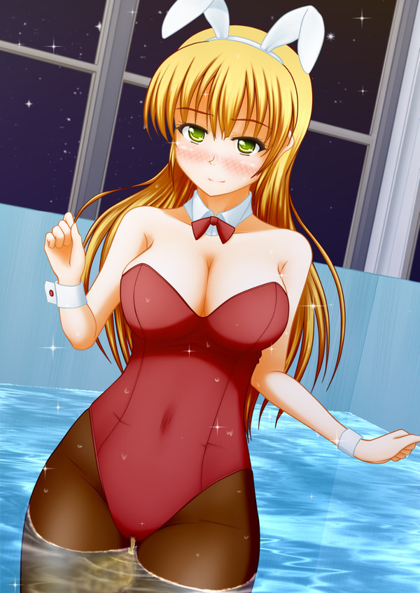 blush bunny_ears bunny_girl bunnysuit clothing in_pool in_water large_breasts leotard nervous peeing peeing_in_leotard peeing_in_pool peeing_self peeing_underwater pool pullpull15 red_leotard swimming_pool urinating_female water watersports wetting wetting_self