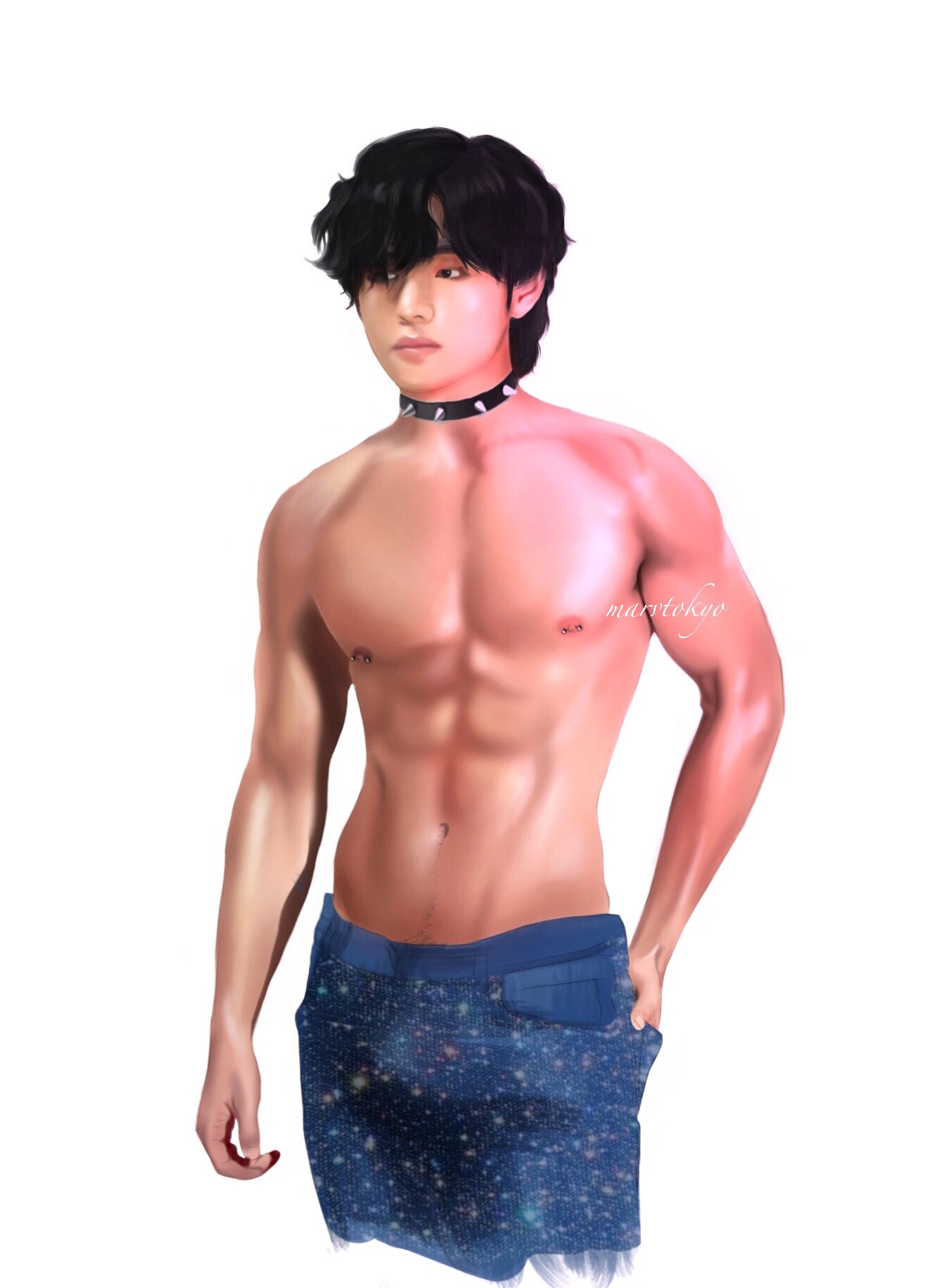 bts celebrity choker east_asian east_asian_male kim_tae_hyung male male_only marvtokyo muscles muscular muscular_male musician real_person shirtless_male