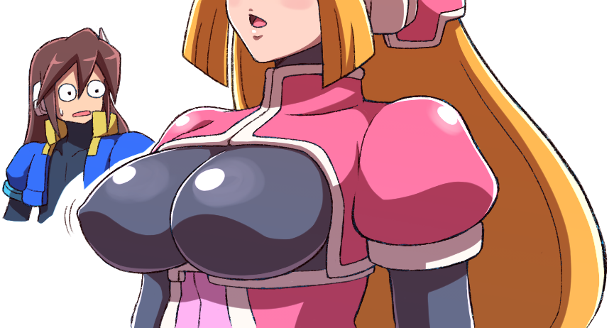 2girls big_breasts blonde_hair female female_only long_hair mega_man mega_man_x_dive mega_man_zx mega_man_zx_advent noburockman prairie tagme vent_(mega_man)