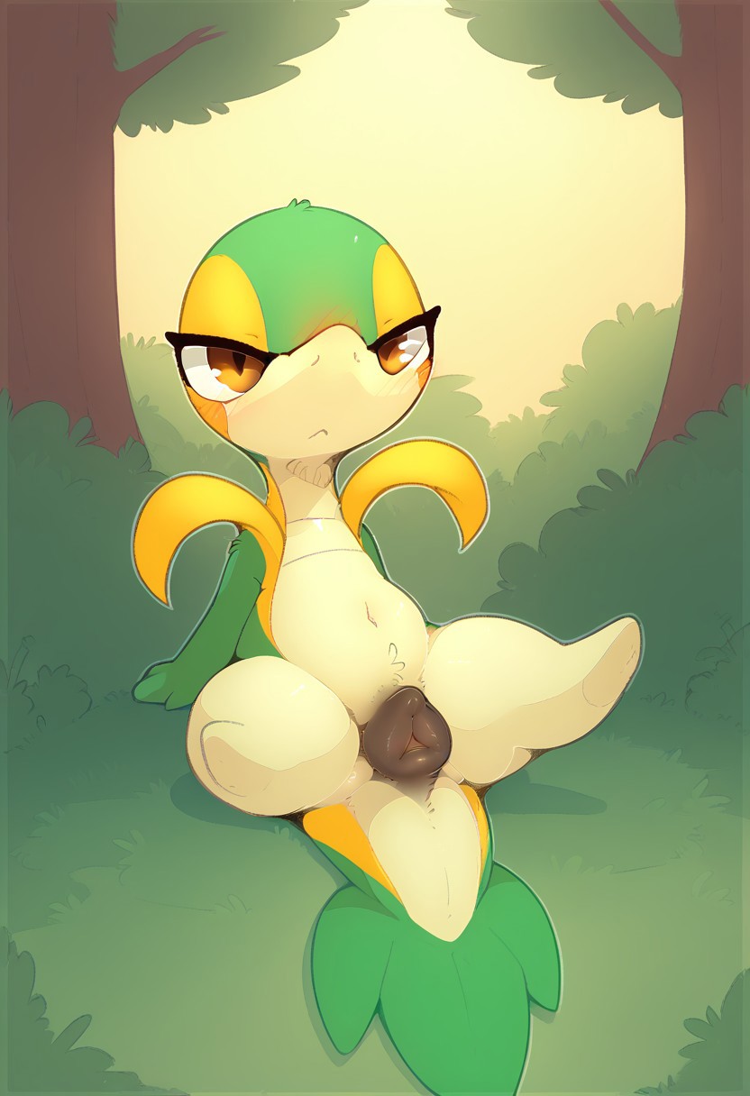 ai_backsash ai_generated female female_only pokemon pokemon_(species) pokephilia pussy snivy solo_female