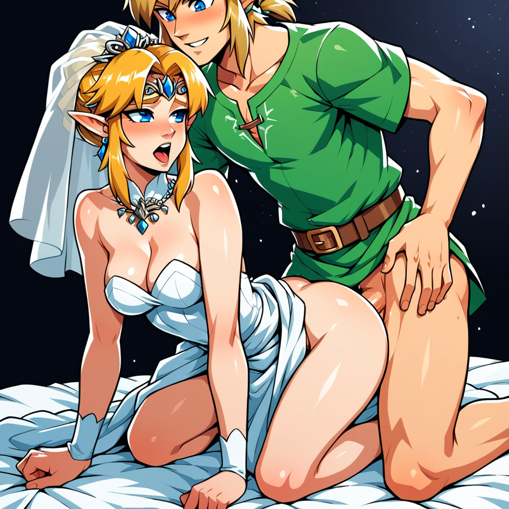 ai_generated blonde_hair blowjob blue_eyes extnctionist link pony_diffusion_xl princess_zelda sex zelda