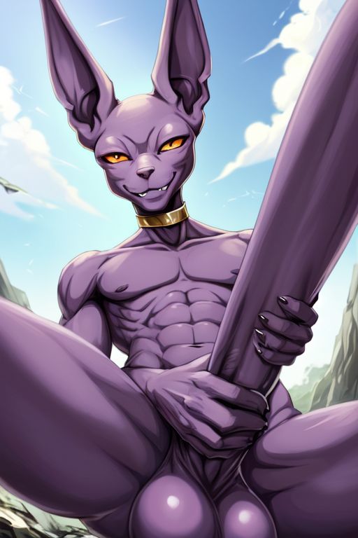 ai_generated beerus big_balls big_penis cocky69 dragon_ball_super excessive_size holding_penis hyper_penis long_penis