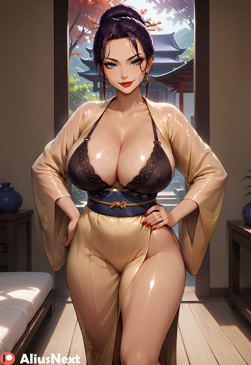 1girls ai_generated aliusnext asian asian_female blue_eyes curvy female hi_res high_resolution highres huge_ass huge_breasts light-skinned_female mature_female milf mommy mother oc original_character original_characters patreon purple_hair tagme