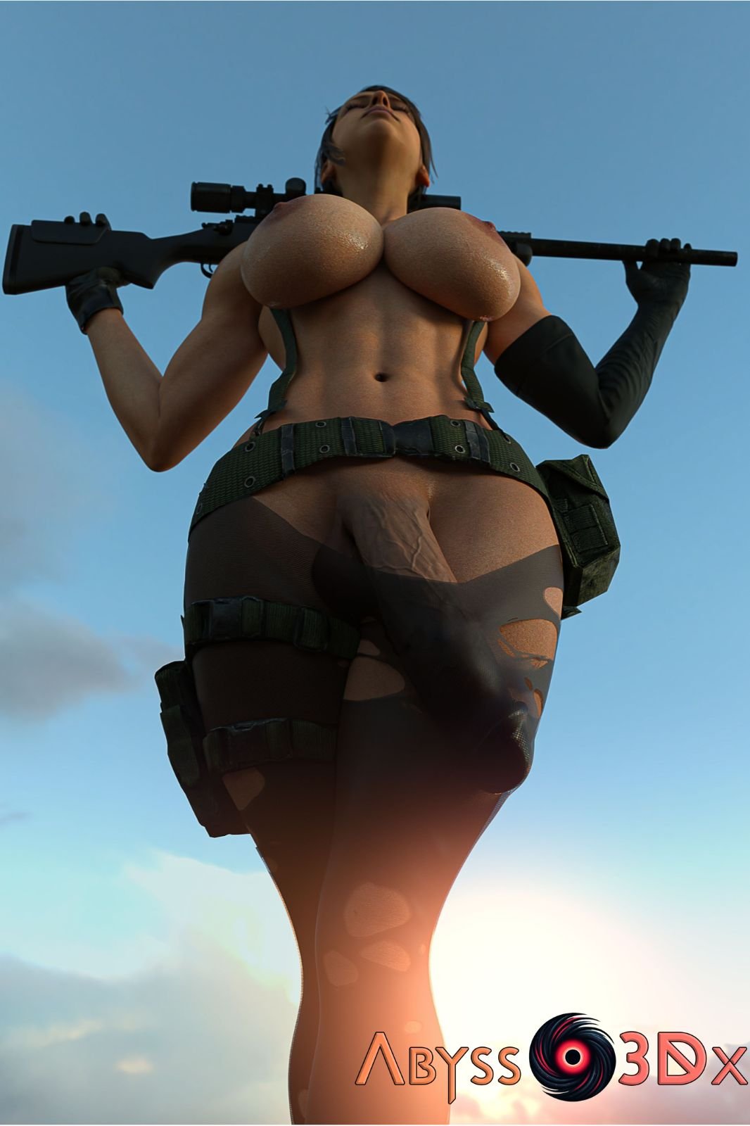 3d big_balls big_breasts big_penis breasts erection futanari huge_breasts konami ladyabysso low-angle_view metal_gear_solid nipples penis quiet_(metal_gear) solo