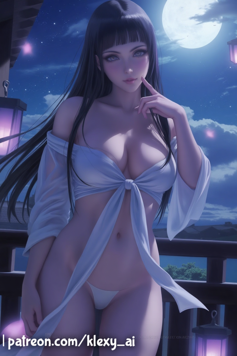 ai_generated alternate_version_available balcony black_hair blue_eyes blush blush boruto:_naruto_next_generations breasts cloud cloudy_sky female female_only finger_on_face hands_on_sides hyuuga_hinata klexyai long_hair looking_at_viewer moon moonlight naruto naruto_(series) outdoors outside panties partially_clothed partially_clothed_female patreon patreon_username porch sfw sfw_version shiny shiny_hair shiny_skin skimpy skimpy_clothes solo solo_female