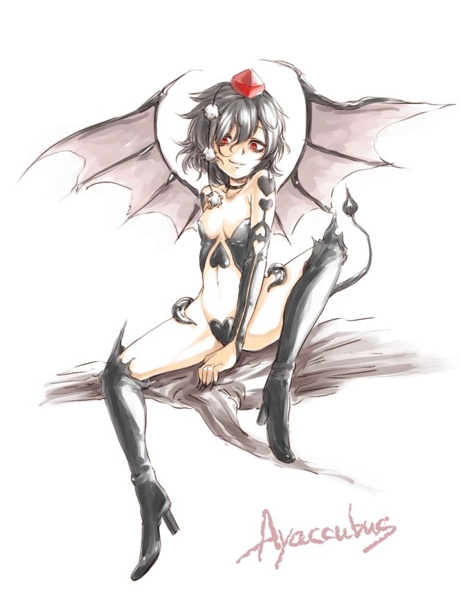 black_hair breasts corruption empty_eyes femsub large_breasts red_eyes shameimaru_aya short_hair smile touhou wings