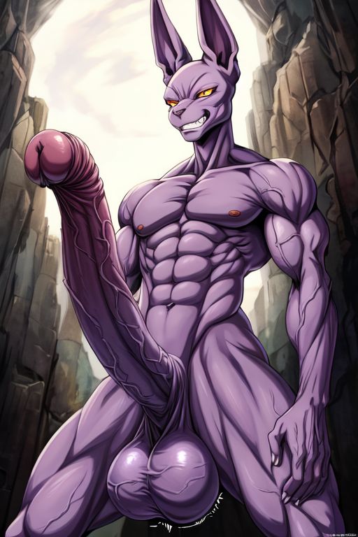 ai_generated beerus big_balls big_penis clenched_teeth excessive_size long_penis male_only veins_on_dick veiny_penis