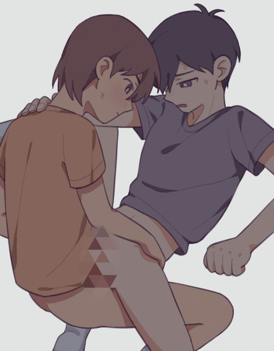 2boys anal anal_sex blush censored cute gay gnail kel_(omori) mosaic_censoring nervous no_pants omori sunny_(omori) yaoi