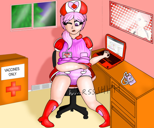 candace_(spector) diaper diaper_fetish nurse omorashi sitting sitting_in_chair soiling_diaper spector