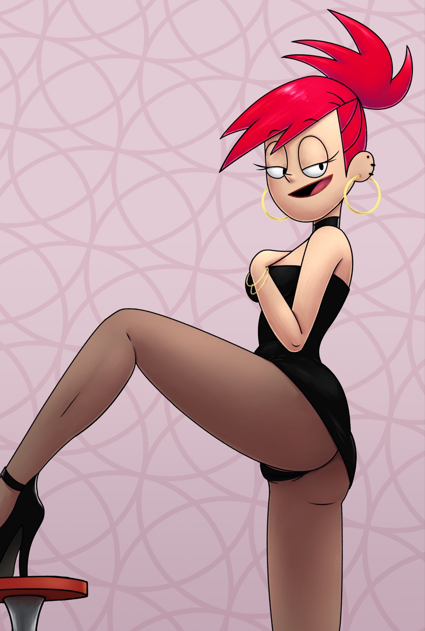 1girls, alternate version available, ass, black dress, black panties, bottomwear, bracelet, bracelets, breasts, choker, clothing, dress, ear piercing, earrings, female, female only, foster's home for imaginary friends, frankie foster, hair, heels, high heels, hoop earrings, jigglytoons, leggings, legs, legwear, mature, mature female, panties, platform heels, red hair, skimpy, skimpy dress, solo, solo female, thick thighs, thighs