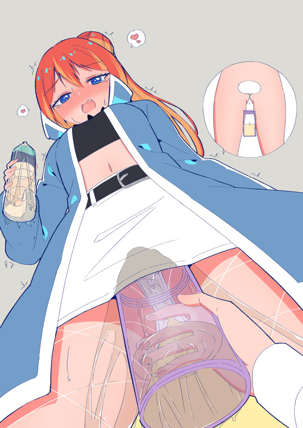 about_to_pee anxious belt blue_jacket fishnets happy have_to_pee navel need_to_pee nervous oc omorashi orange_hair original original_character panties pee_stain peeing peeing_in_bottle peeing_in_cup peeing_into_container peeing_self ponytail rune_(artist) rune_(pixiv_25170019) skirt stained_panties upskirt viewer_pov watersports wet_panties wet_skirt wetting wetting_panties wetting_self white_panties white_skirt