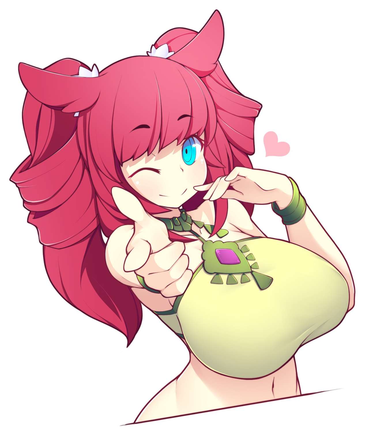 1girls 2d 2d_(artwork) 2d_artwork arched_back belly_button big_breasts blue_eyes bracelet bracelets breasts choker dangling_breasts eyebrows_visible_through_hair female female_focus female_only finger_gun finger_on_cheek fizintine hanging_breasts heart hip_dips huge_breasts large_breasts massive_breasts midriff midriff_baring_shirt narrow_waist navel no_bra no_nude one_eye_closed pointing pointing_at_viewer red_hair redhead sagging_breasts saggy_breasts skindentation skinny_waist slender_waist slim_waist small_eyebrows small_waist soft stretched_clothing swinging_breasts tagme thin_waist tight_clothes tight_clothing tight_shirt tiny_waist twin_drills upper_body wasp_waist white_background wholesome wide_hips wink winking_at_viewer