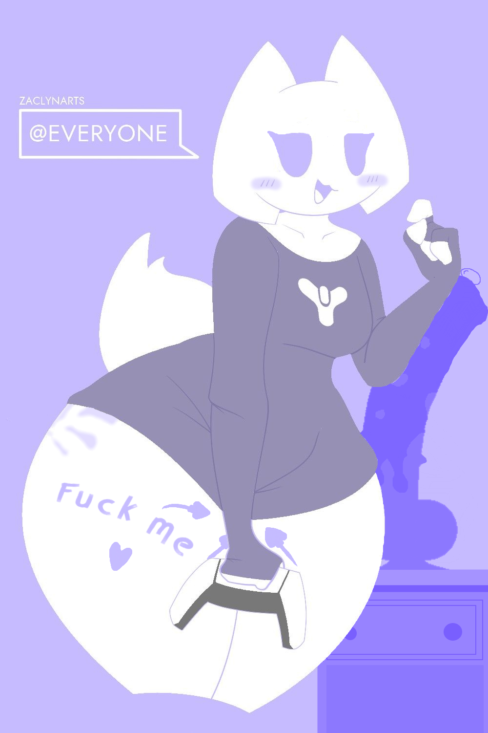 1girls, animal ears, animal genitalia, animal penis, anthro, ass, balls, bedroom eyes, blue eyes, blush, bottom heavy, bottomless, bungie, cat ears, clyde (discord), controller, destiny (game), dildo, discord, discord (app), female, handprint, handprint on ass, horse penis, horseballs, horsecock, horsecock dildo, huge dildo, large ass, male, nightstand, no outlines, penis, precum, shirt, sperm cell, tail, thick ass, thick legs, thick thighs, writing on ass, writing on body, writing on butt, writing on skin, zaclyn