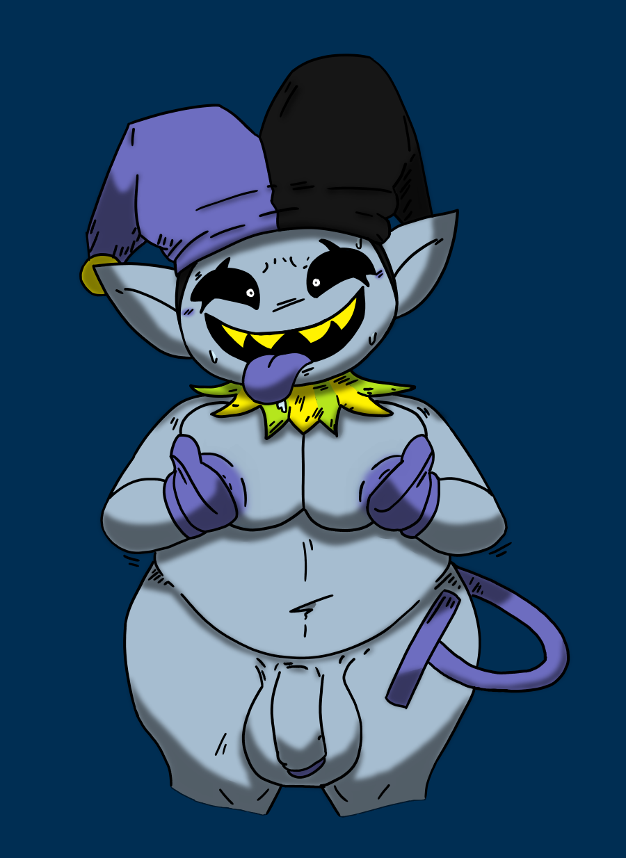 1boy areola balls belly big_balls big_breasts big_moobs black_sclera chubby chubby_humanoid chubby_male clothing colored colored_sketch darkner deep_navel deltarune edit flaccid fool's_hat genitals hat headgear headwear hi_res humanoid humanoid_genitalia humanoid_penis humanoid_pointy_ears jester jevil_(deltarune) locitony male male_only moobs mostly_nude navel nipples not_furry nude obese obese_male open_mouth open_smile overweight overweight_humanoid overweight_male penis sharp_teeth short_stack shortstack slightly_chubby smile solo solo_male teeth thick_thighs tongue tongue_out undertale_(series) video_games