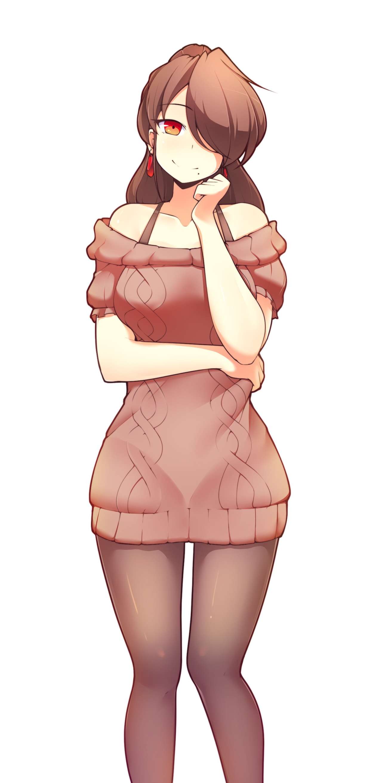 1girls, ass, breasts, dress, female, fizintine, happy, happy female, ponytail, soft, sweater, tagme, thighs, white background, wholesome