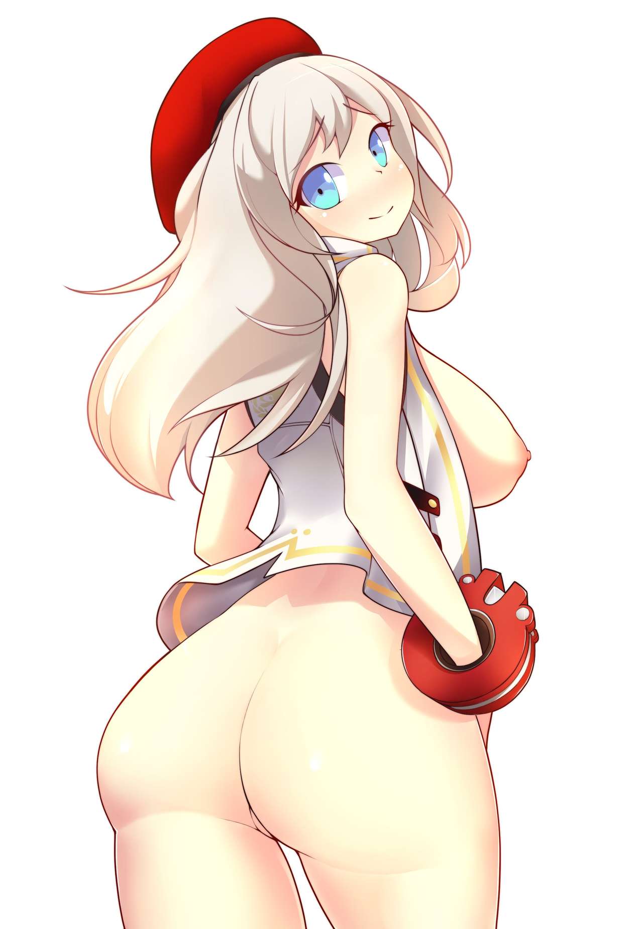 1girls, ass, bare ass, bare breasts, big breasts, blue eyes, breasts, exposed ass, exposed breasts, exposed nipples, female, fizintine, happy, huge ass, smile, soft, tagme, thighs, white background, white hair, wholesome