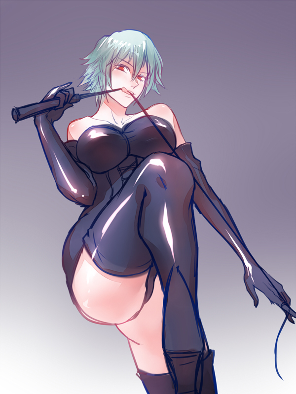 big_breasts black_boots black_gloves black_legwear black_thighhighs boots canon_genderswap dominant_female dominatrix elbow_gloves female female_only femdom genderswap_(mtf) ginko_sakata gintama gintoki_sakata gloves hangleing high_heel_boots latex latex_gloves light_blue_hair looking_at_viewer low-angle_view red_eyes rule_63 short_hair silver_hair smile solo thigh_boots thighhighs tongue_out whip