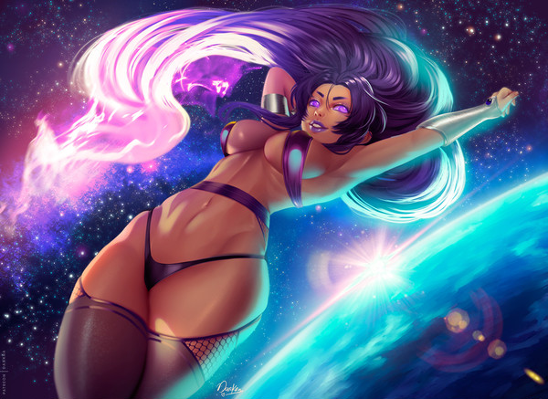 1girls, 2d, blackfire, darkra, dc, dc comics, female, komand'r, lingerie, solo, tan skin, tan-skinned female