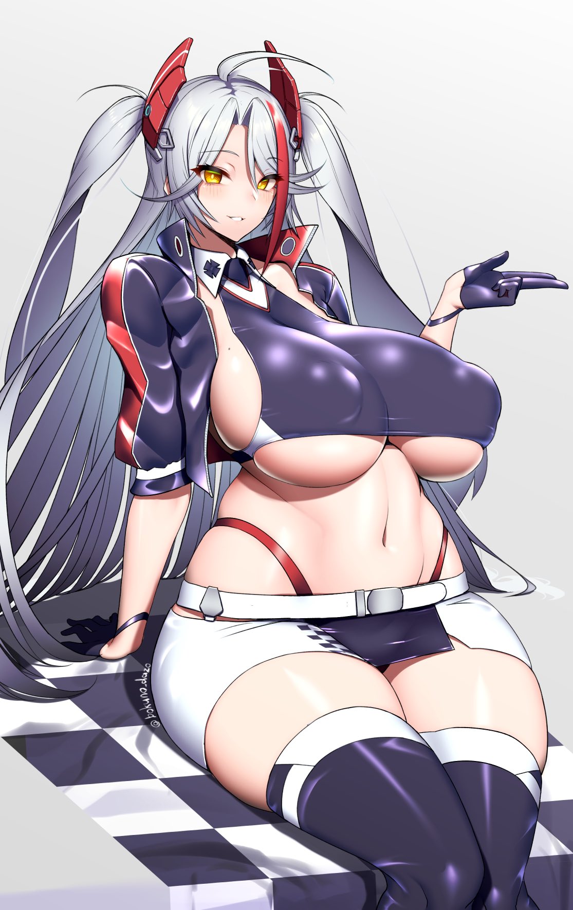 1girls 2021 azur_lane belly belly_button big_breasts blush blushing bokuno breasts child_bearing_hips curves curvy curvy_body curvy_female curvy_figure curvy_hips female female_focus female_only gloves hips huge_breasts jacket large_breasts latex latex_legwear legwear light-skinned_female light_skin long_hair looking_at_viewer miniskirt navel nipple_bulge nipples no_bra plump prinz_eugen_(azur_lane) prinz_eugen_(final_lap)_(azur_lane) puffy_nipples revealing_clothes sideboob simple_background skimpy skimpy_clothes skirt slutty_outfit smile smiling solo tagme thick thick_thighs thigh_highs thighhighs thighs tight_clothing tummy twintails underboob underwear venus_body very_long_hair white_background white_hair wide_hips yellow_eyes zettai_ryouiki