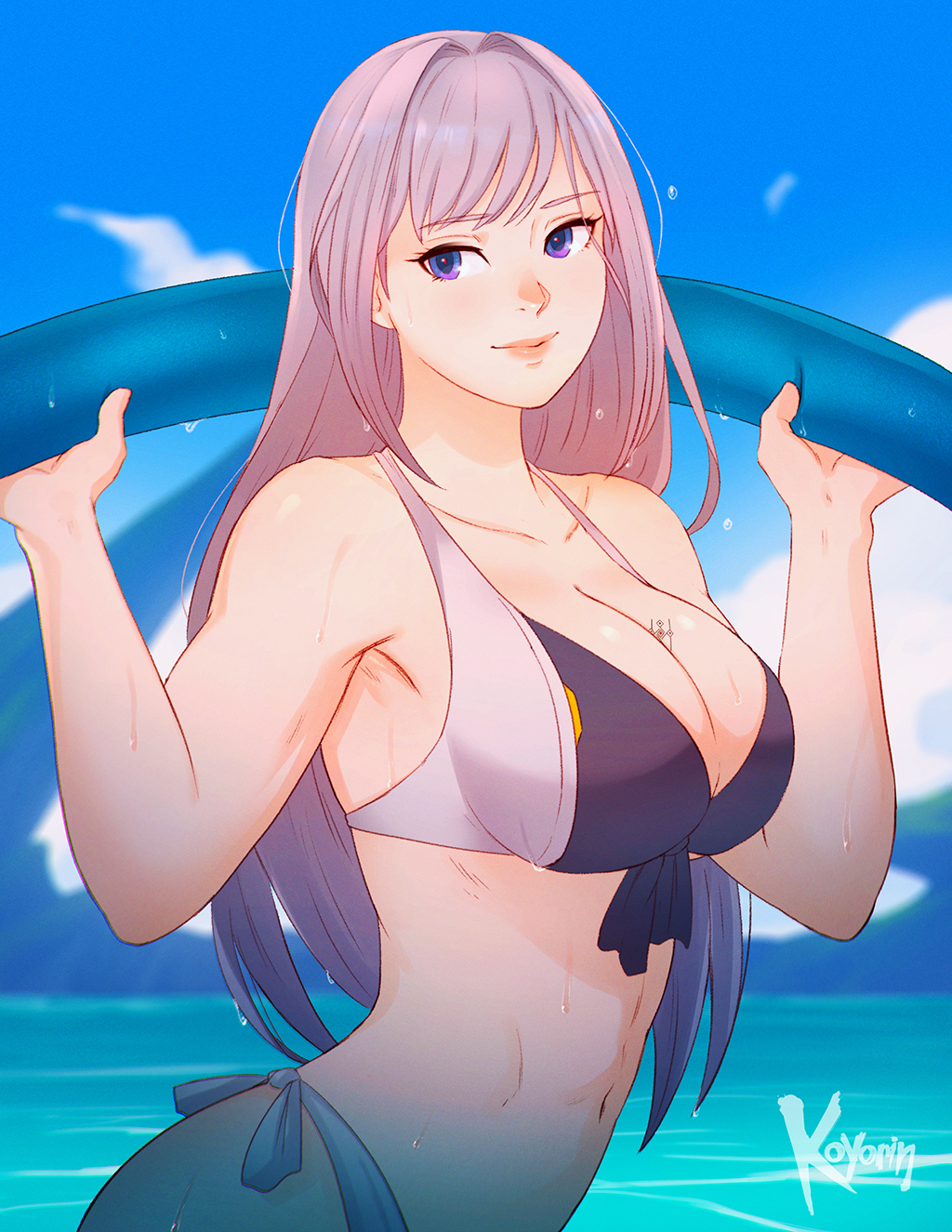 1girls beach big_ass big_breasts casual cleavage ethel_(xenoblade) female female_only heroes_(xenoblade_3) koyorin light-skinned_female navel xenoblade_(series) xenoblade_chronicles_3