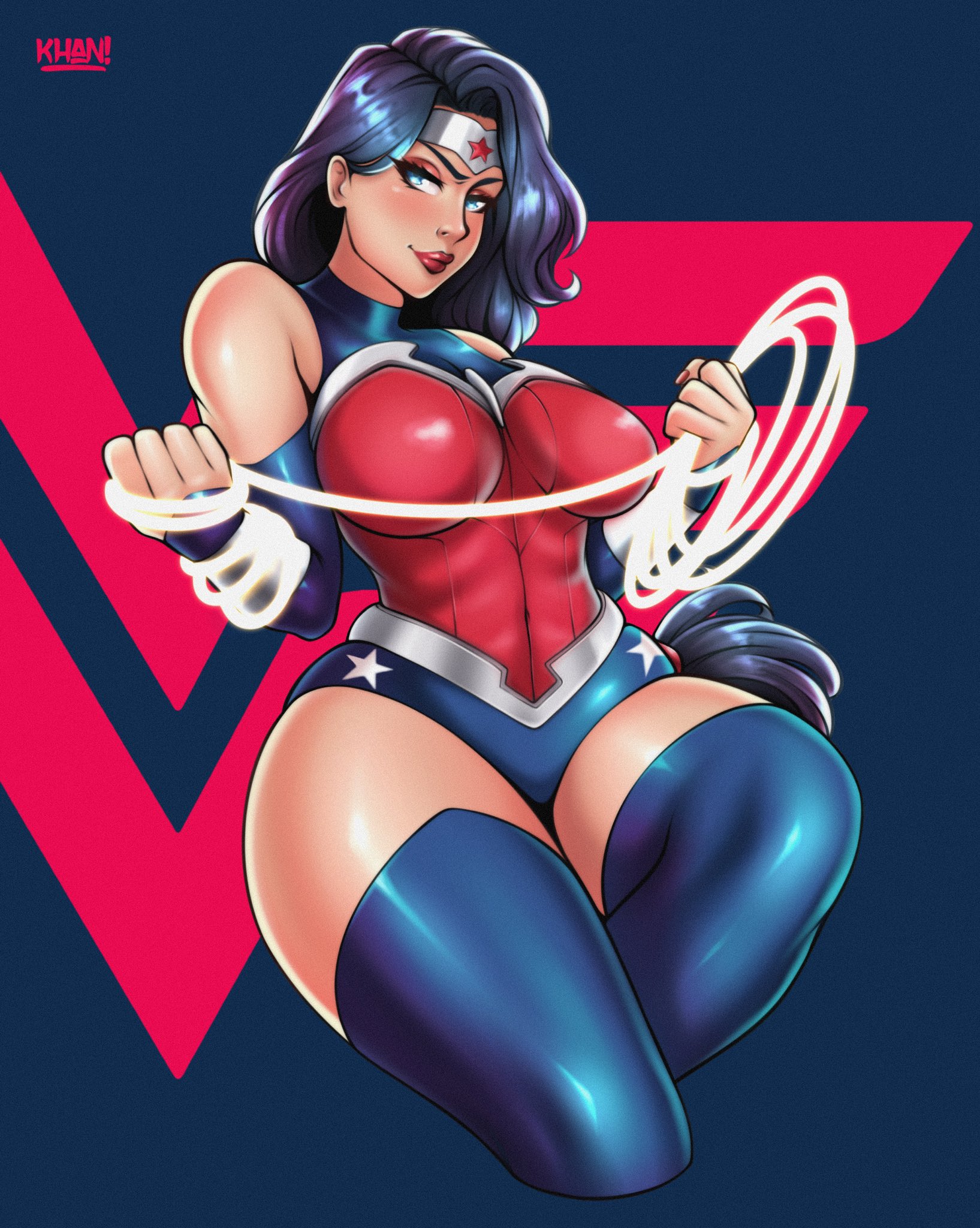 amazon, amazonian, big breasts, breasts, clothed, clothing, dc, dc comics, female, flatillustratorkhan, gauntlets, howardk, howardk1999, khan!, thighhighs, wonder woman, wonder woman (series)