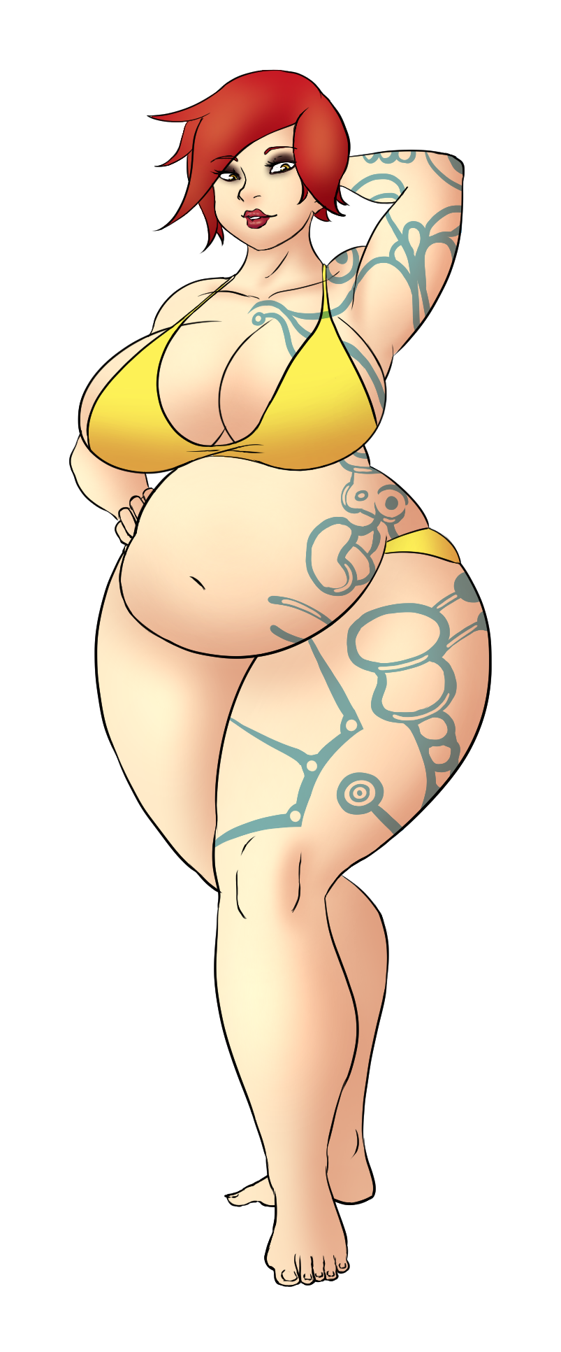 1girls bbw belly big_belly big_breasts bikini borderlands breasts cleavage fat female lilith_(borderlands) modezombie overweight red_hair solo_female thick_thighs