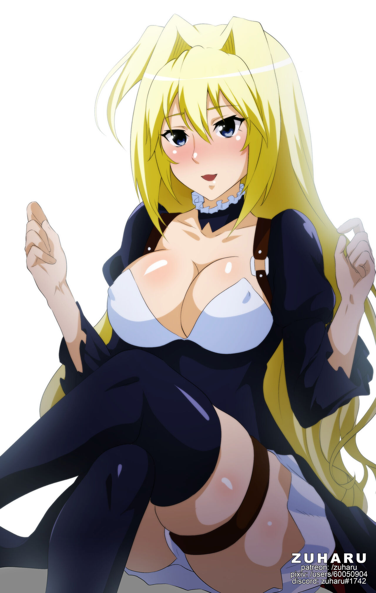 1girls big_breasts blonde_female breasts clothing medium_breasts panties sekirei skirt solo stockings tsukiumi zuharu