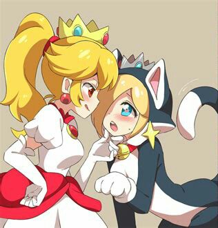 2girls bands blonde_hair blue_eyes blush brooch cat_collar cat_ears cat_girl cat_rosalina cat_tail catgirl catsuit collar crown dominant_female eromame gloves gold_crown heart-shaped_pupils heart_eyes heart_in_eye long_hair long_sleeve_gloves mario_(series) master pet_play petplay ponytail princess_peach princess_rosalina red_brooch red_dress red_earring red_eyes red_hair_tie silver_crown slave slavegirl star_earrings submissive submissive_female submissive_human super_mario_3d_world white_and_red white_dress