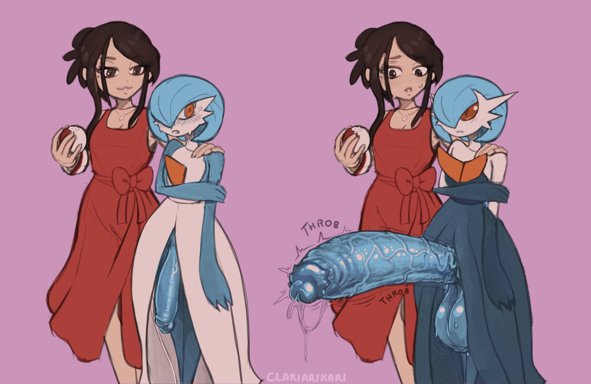 1boy, 1girls, 2022, balls, balls expansion, balls growth, balls growth (enlargement), clariarikari, clothed, clothing, duo, erection, female, femboy, flaccid, fully clothed, game freak, gardevoir, genital expansion, genital growth, genital growth (enlargement), huge balls, huge cock, human, hung trap, hyper, hyper penis, light skin, light-skinned female, looking at penis, male, male gardevoir, mega evolution, mega gardevoir, mostly clothed, nintendo, penis, penis awe, penis expansion, penis growth, penis growth (enlargement), pokémon (species), pokemon, pokemon (species), precum, shiny pokemon, standing, surprised, throbbing penis, veiny penis