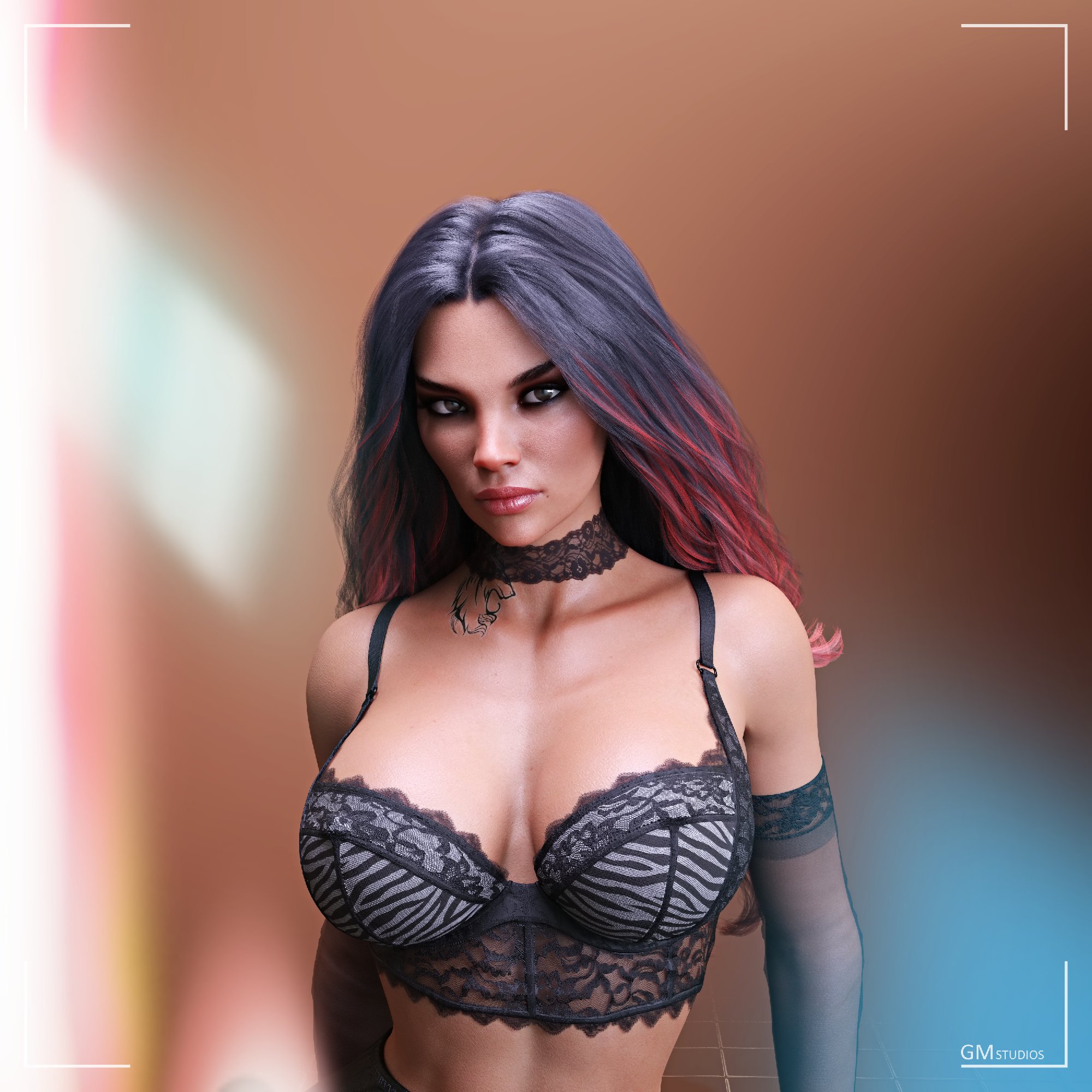 3d, apex legends, big breasts, breasts, dark skin, dark-skinned female, female, gm studios, lingerie, loba (apex legends), respawn entertainment, two-tone hair, wide hips