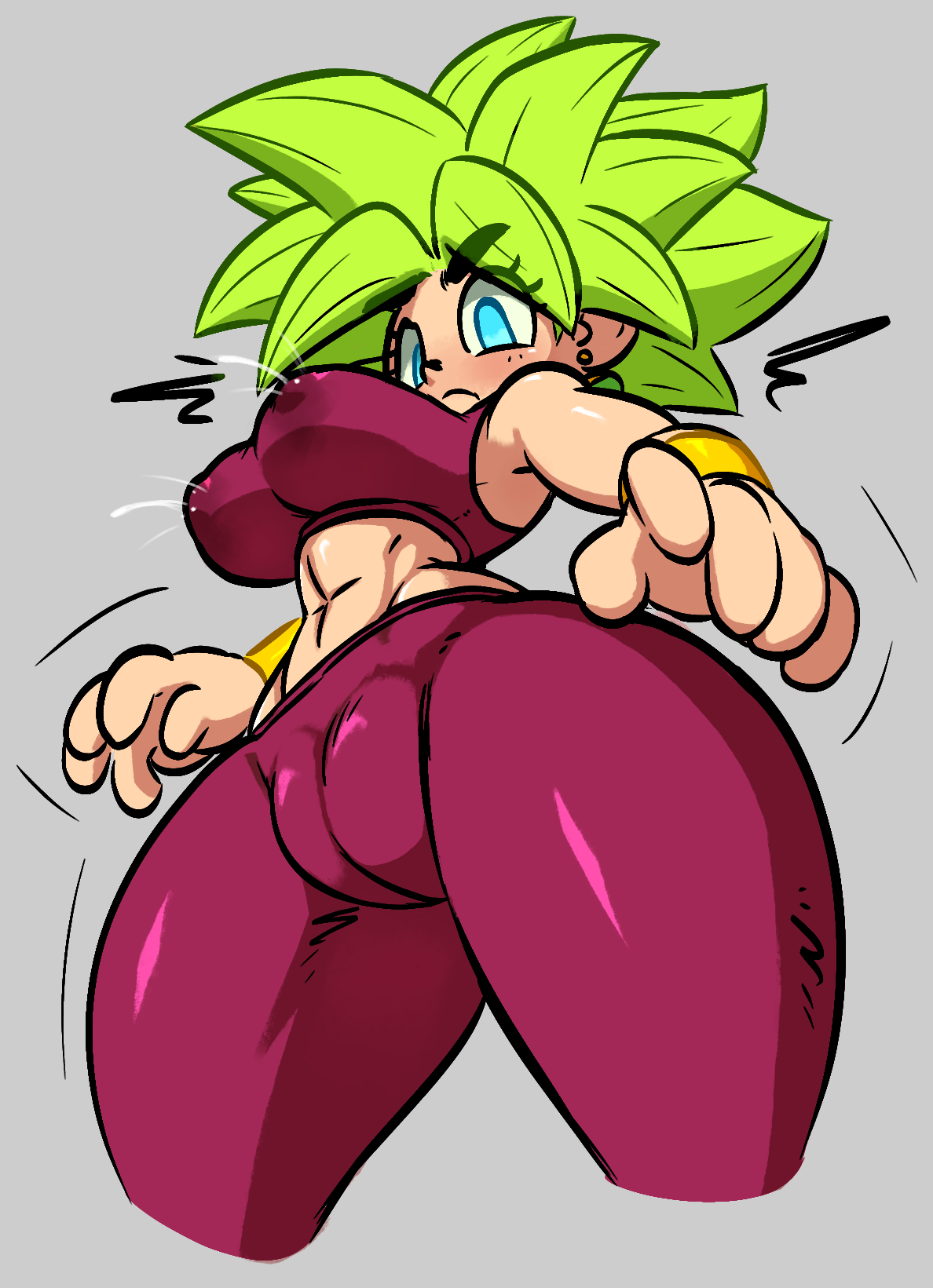 1girls, abs, alternate version available, armwear, big breasts, blue eyes, bottomwear, bracelet, breasts, cameltoe, clothing, dragon ball, dragon ball super, earrings, erect nipples, female, female only, green hair, hair, huge breasts, jellot, kefla, lactating, lactation, lactation through clothes, lactation without expressing, looking at viewer, motion lines, nipples, pussy, red pants, red topwear, shoes, sideboob, solo, solo female, spiky hair, thick thighs, thighs, topwear