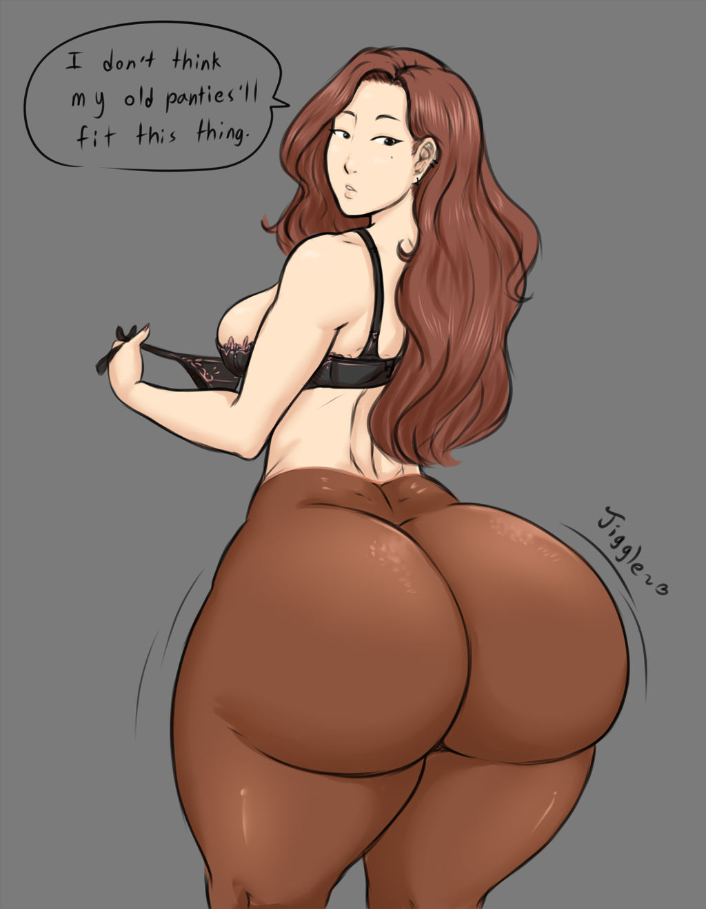 ass_bigger_than_head ass_bigger_than_torso big_ass body_part_swap body_swap bottom_heavy bra brown_hair butt_bigger_than_head dark_skin female_only franktonius huge_ass inconvenient_ass light_skin massive_ass ryn_(franktonius) thick_thighs weight_gain