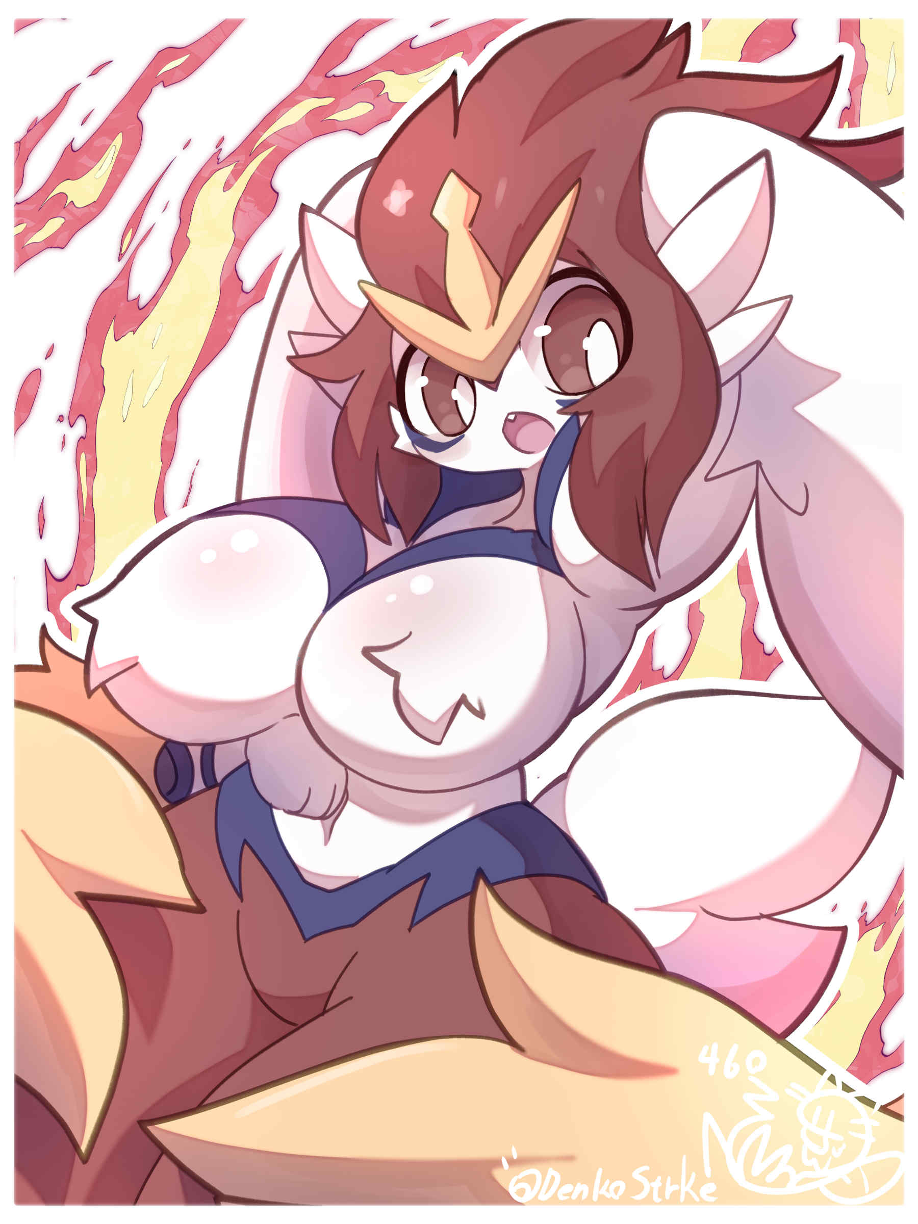 big_breasts breasts cinderace female nyaswitchnya pokémon_(species) pokemon tagme