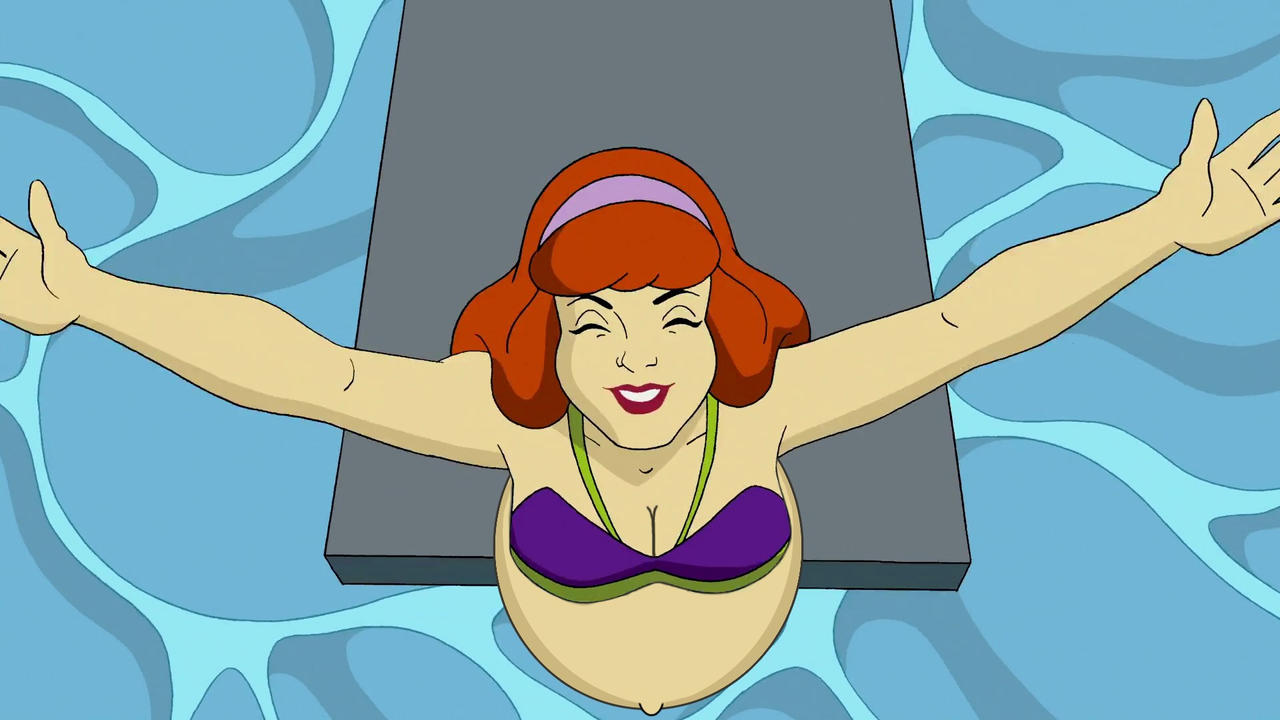 1girls belly big_belly big_breasts bikini breasts daphne_blake edit female human jtng23 pregnant red_hair scooby-doo screenshot_edit warner_brothers