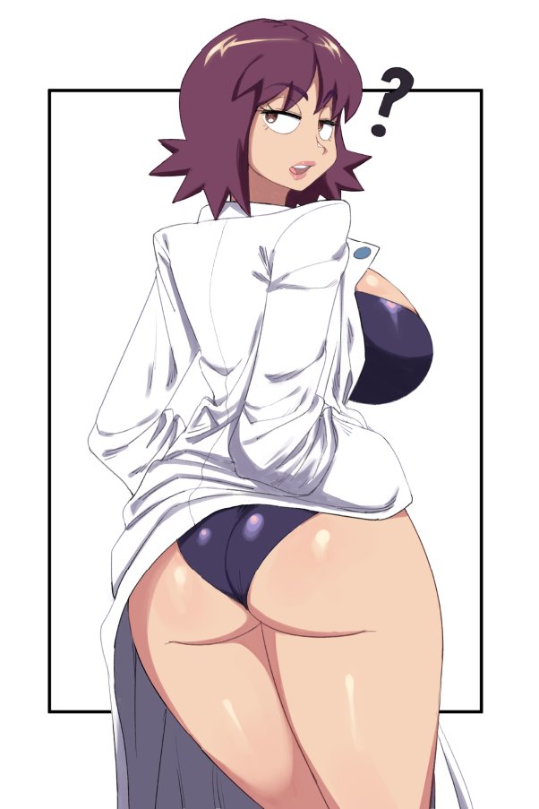 ass butt huge_ass labcoat looking_back mature_female mossy_(artist) one-piece_swimsuit open_mouth philena_ivy pokemon thick_thighs