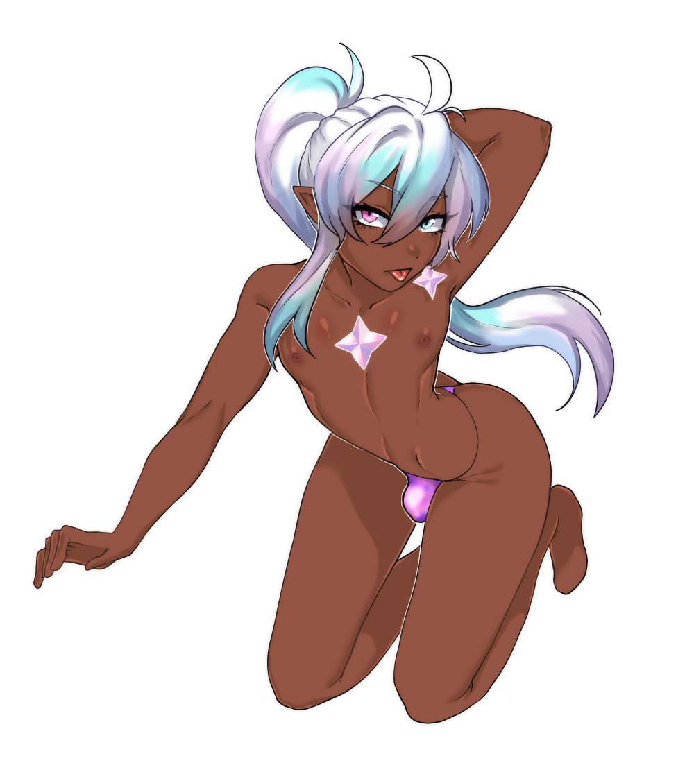 1boy bent_over big_ass bulge dark-skinned_femboy dark-skinned_male dark_skin femboy genshin_impact girly heterochromia huge_ass humanized male male_focus male_only nipples oshiripoko panties partially_clothed primogem solo thick_ass thick_thighs tongue trap wide_hips