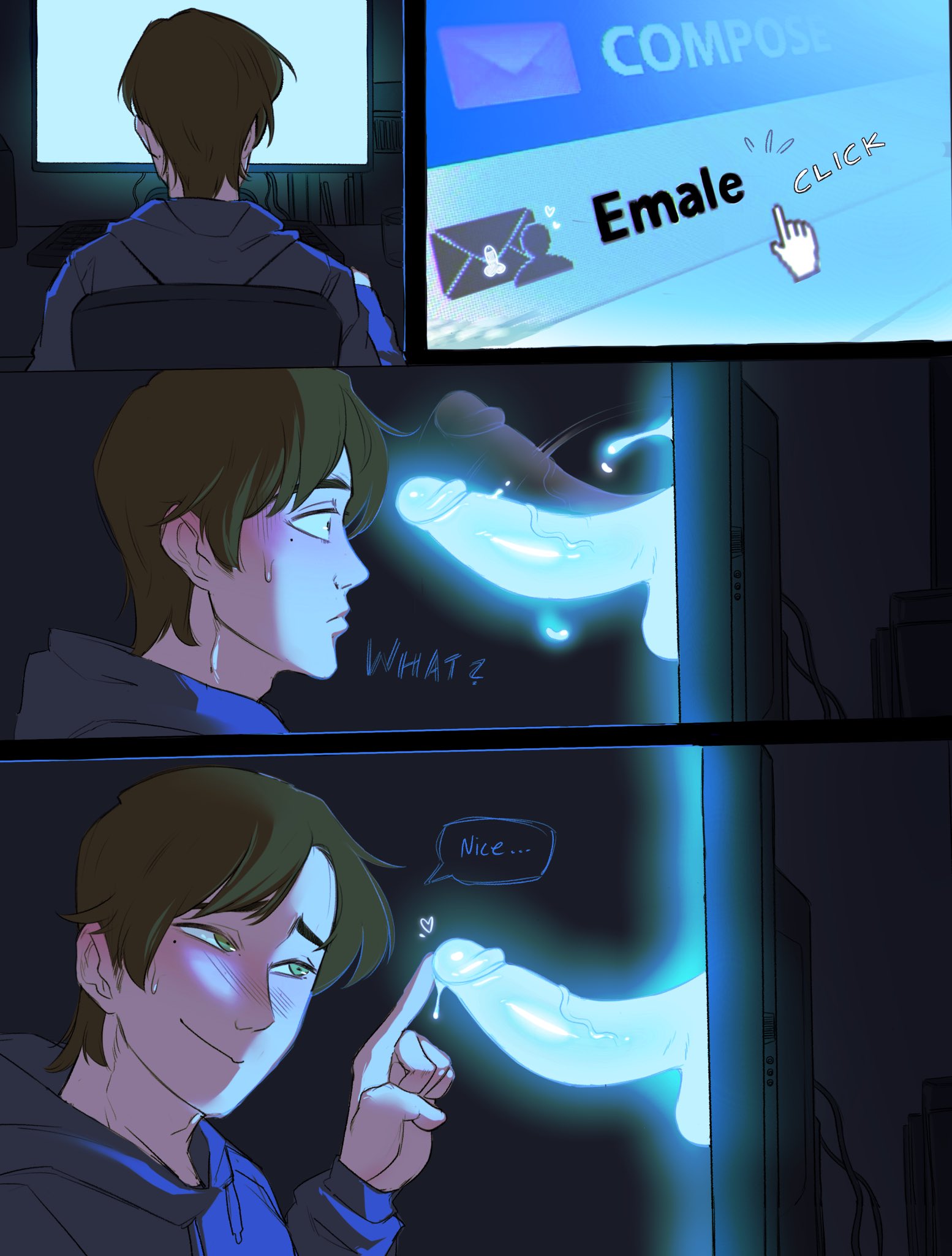 1boy, computer, gay, ghost, haruhssment, male, male only, solo, solo male, text, yaoi