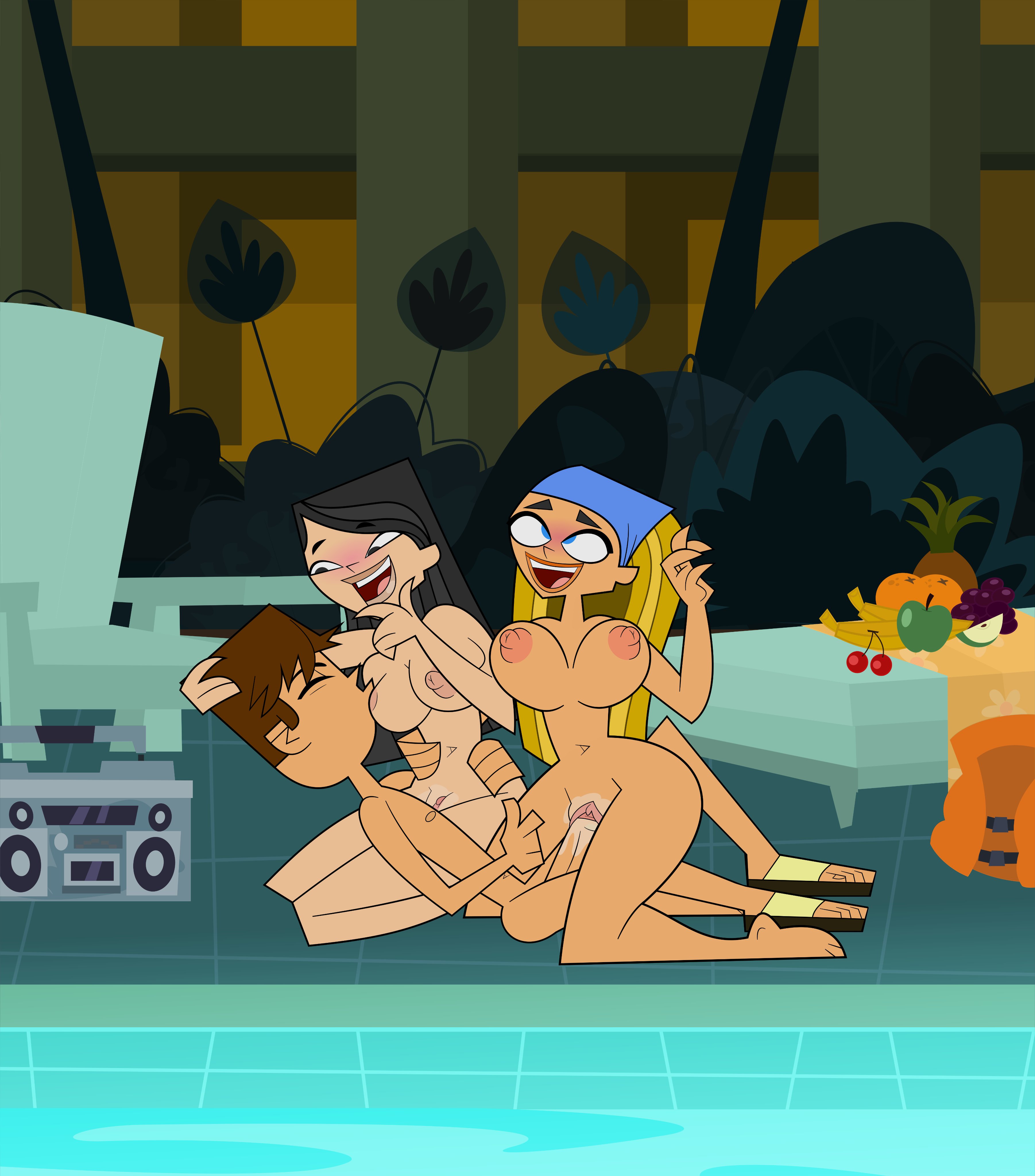 1boy, 2girls, breast sucking, breastfeeding, breastfeeding during sex, breasts, cody (tdi), cowgirl position, female, heather (tdi), lindsay (tdi), male, multiple females, multiple girls, pennsatucky, pussy, tagme, threesome, total drama island, vaginal penetration