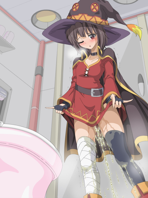 1girls bathroom fail female female_only kono_subarashii_sekai_ni_shukufuku_wo! little_girl megumin need_to_pee omorashi peeing peeing_self petite petite_body petite_female piss_soaked short_girl solo toilet tyao wetting wetting_self youjo