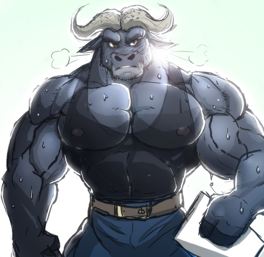 chief_bogo clothing male male_only muscular pecs rollingstoneeeeee zootopia