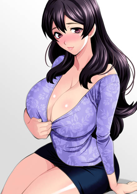 big_breasts black_hair blush blushing breasts brown_eyes curves curvy curvy_body curvy_female curvy_figure curvy_hips dark_hair exposing_chest huge_breasts large_penis lips looking_at_viewer milf revealing_breasts sitting smile smiling tagme thick thick_lips thick_thighs thighs yukiyanagi