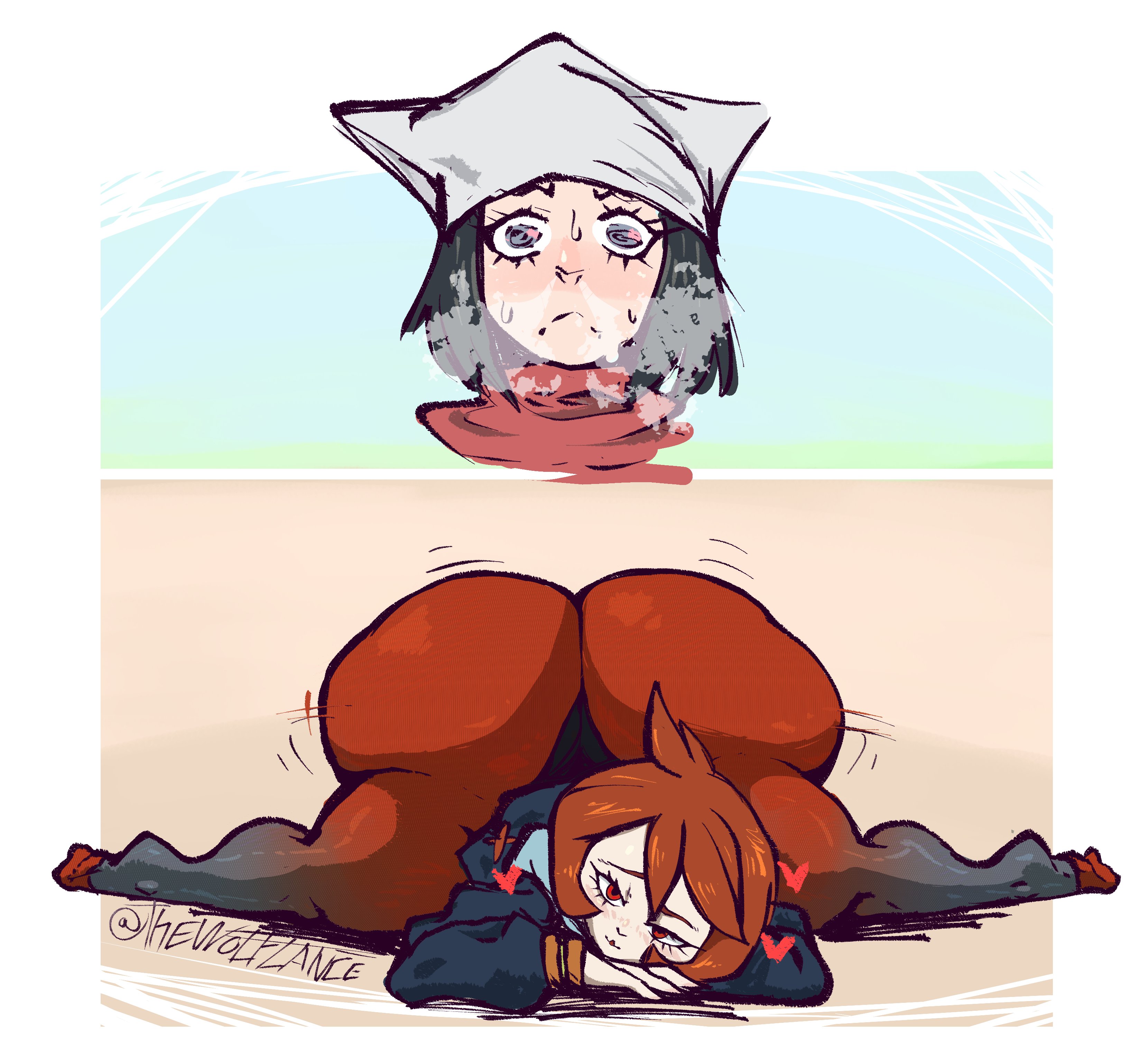 2girls, akari (pokemon), arezu (pokemon), ass, ass bigger than head, ass focus, ass up, bubble butt, fat ass, female, gigantic ass, head tilt, huge ass, looking at viewer, massive ass, massive butt, pokemon, pokemon legends: arceus, red eyes, red hair, seductive, seductive look, tagme, wolflance, yuri
