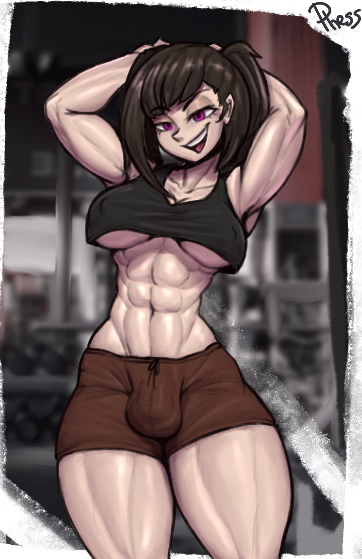 1futa 2022 abs armpits arms_up balls_bulge belly belly_button big_breasts big_penis breasts bulge bulge_through_clothing clothed clothing fit fit_futanari fully_clothed futa_only futanari gym gym_clothes gym_shorts hips human large_breasts large_penis light-skinned_futanari light_skin midriff muscle muscles muscular muscular_arms muscular_futanari muscular_legs muscular_thighs nipple_bulge penis penis_bulge penis_under_clothes phess red_eyes smile smiling solo standing thick thick_thighs thighs thin thin_waist toned toned_futa tummy underboob waist wide_hips