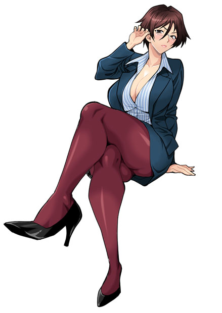 big_breasts boss breasts business_attire business_casual business_suit business_woman curves curvy curvy_body curvy_female curvy_figure glasses heels large_breasts legs_crossed lips lowres milf office_clothing office_lady pantyhose short_hair sitting tagme thick thick_thighs thighs yukiyanagi