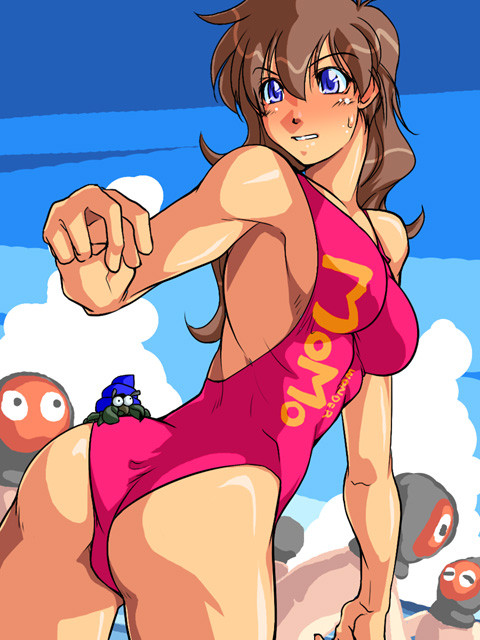 arikawa ass back_view beach crab determined kanda_momo people_in_background red_swimsuit swimsuit swimwear turning_around wonder_momo