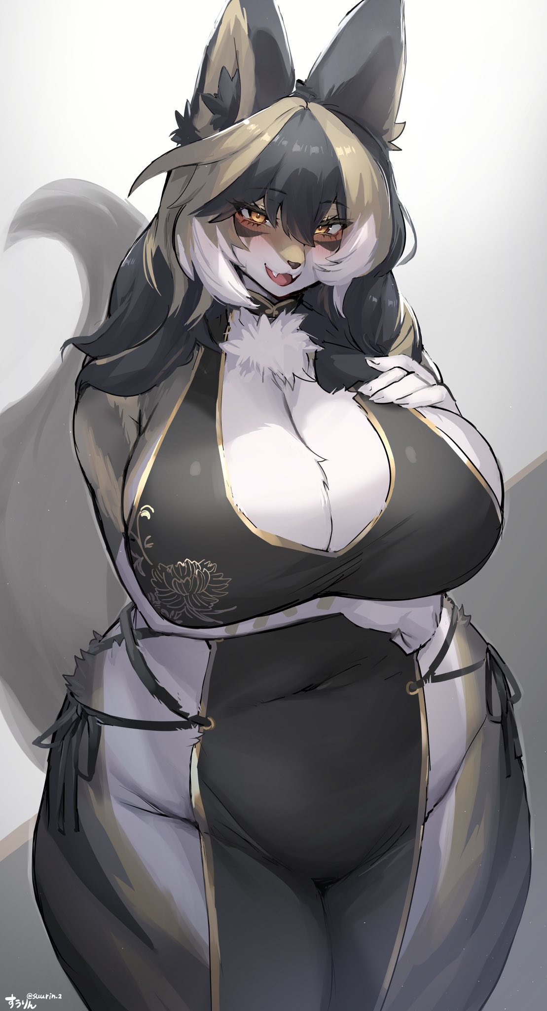 1girls animal_ears animal_humanoid anthro anthro_only arm_under_breasts belly_button belly_button_visible_through_clothing big_breasts blush blushing breasts busty chest_fur cleavage clothing curvaceous curves curvy curvy_body curvy_female curvy_figure curvy_hips fangs female female_only fluffy_ears fluffy_tail fox fox_ears fox_girl fur furry furry_breasts furry_ears furry_female furry_only gold_eyes hand_on_breast hand_under_breasts hips huge_breasts large_breasts looking_at_viewer milf multicolored_fur multicolored_hair paw paw_on_chest sharp_teeth slightly_chubby solo suurin_(ksyaro) tail teeth thick thick_thighs thighs wide_hips